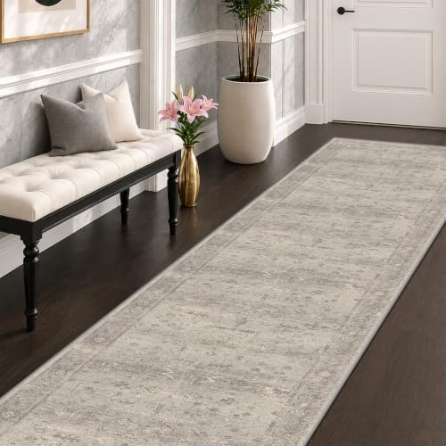 Greige 2'6" x 10' Washable Long Hallway Runner Rug by TALANOVA