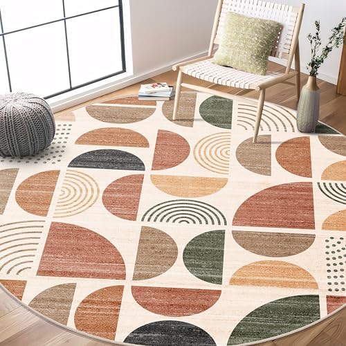 MUJOO Round Rugs 6ft, Circle Area Rug Washable Non Slip Modern Abstract by MUJOO