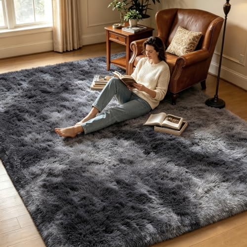 Mottled Grey 2x6 Area Rugs for Bedroom, Fluffy Rug Small Rug Bedside Carpet - Image 4