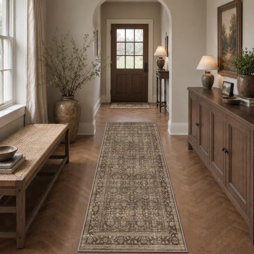 JOOJA 3x7 Dark Brown Vintage Boho Runner Rug Washable Non Slip Hallway Rug - Image 2