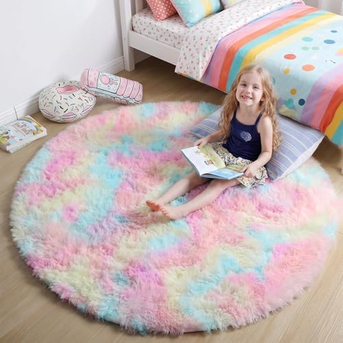 Amdrebio Rainbow Unicorn Large Round Rug 6Ft by Amdrebio
