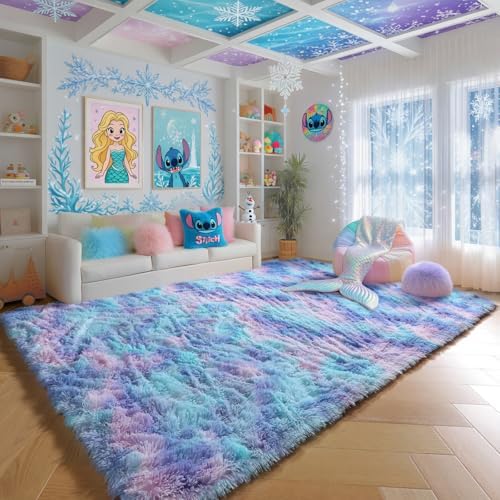 Plush Rainbow Purple Mermaid Area Rugs - Image 3