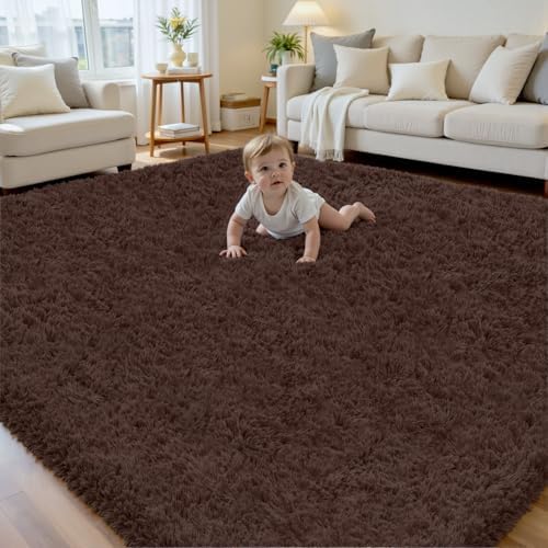 6x9 Brown Fluffy Fuzzy Shag Area Rug by Yidanamy