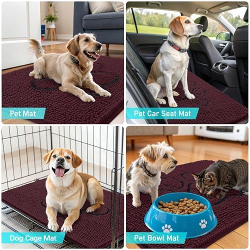 OLANLY Dog Door Mat for Muddy Paws 30x20, Paw Print Design Chenille Mud Mat - Image 7