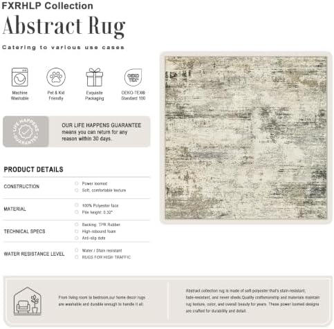 Area Rug Living Room: 4x4 Modern Washable Soft Carpet Ash Brown - Image 2