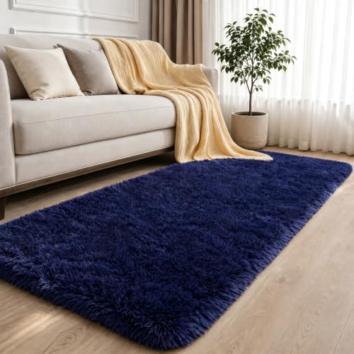 2x6 Dark Blue Fluffy Runner Rug by NEIGELUO