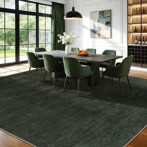 8x10 Washable Area Rug, Dark Green Solid Area Rugs - Image 4