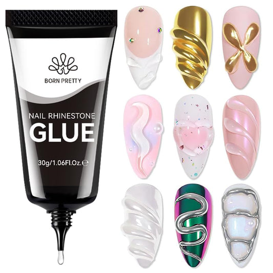 BORN PRETTY Nail Rhinestone Glue Gel for Nails Super Strong Gel Nail Glue for Nail Charm 3D Nails Gems Beads Nail Art Jewels Cured Need Nail Art DIY at Home 30ML