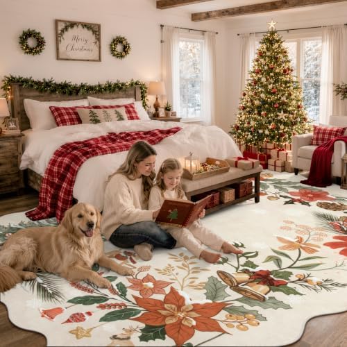 Lahome Floral Christmas Rugs for Living Room, Washable Christmas Rug 8x10 - Image 3