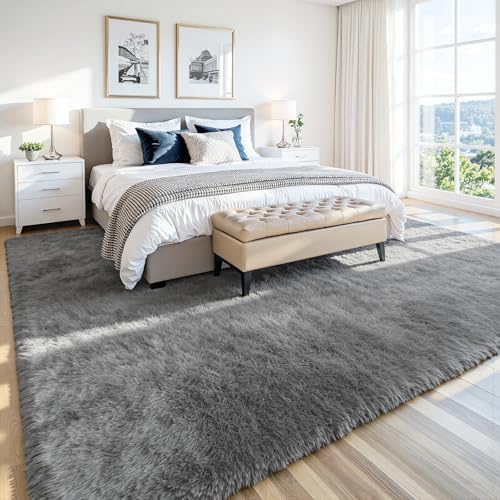 8x10 Fluffy Area Rug for Living Room: Non-Slip Light Grey Bedroom Carpet - Image 3