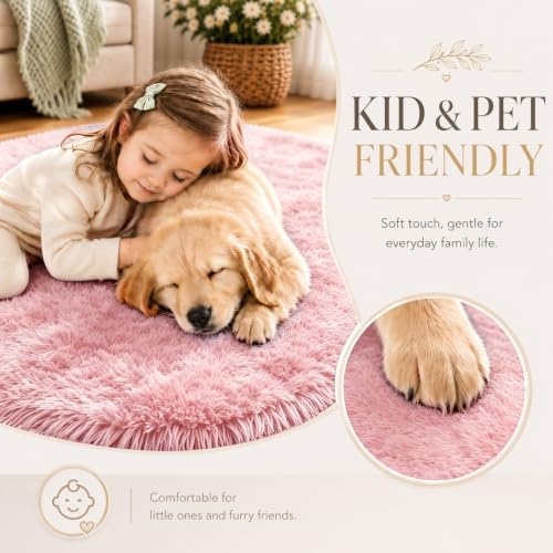 2x6 Pink Fluffy Runner Rug for Hallway and Bedroom, Washable Soft Shaggy Carpet - Image 5
