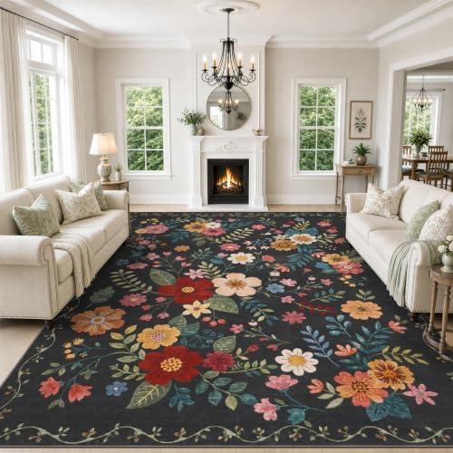JOLLYVOGUE Floral Area Rug 8x10, Washable Rug by JOLLYVOGUE