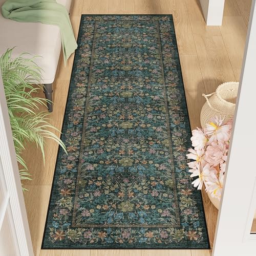DUKINO 2x6 Runner Rug, Washable Vintage Floral Kitchen Rug by DUKINO
