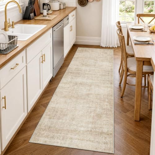 2x6 Washable Beige Vintage Distressed Runner Rug - Image 3