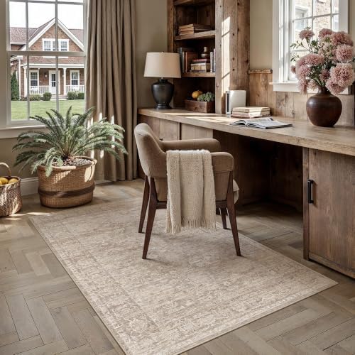 HUGEAR Beige Area Rug 3x5 Washable Neutral Rug by HUGEAR