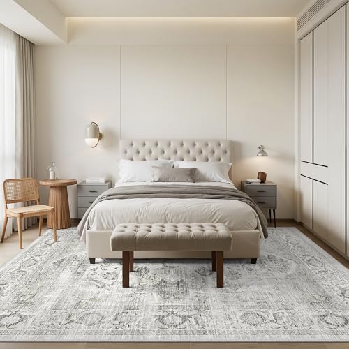 Washable 10x14 Area Rugs, Non Slip Living Room Rug Ivory/Gray - Image 4