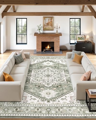Washable Area Rug-6X9 Vintage Neutral Soft Green - Image 2