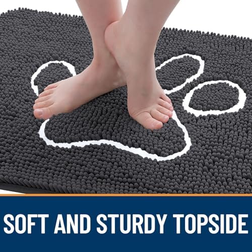 OLANLY Dog Door Mat for Muddy Paws 59x24, Paw Print Design Chenille Mud Mat - Image 4