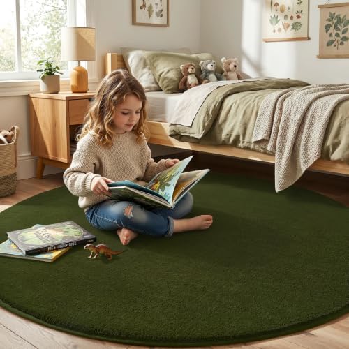 Amearea Olive Green Round Area Rugs 4ft Circle Rugs - Image 4