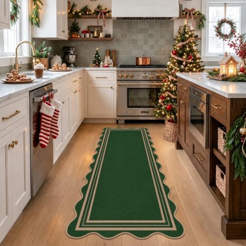 Scalloped 2x6 Christmas Runner Rug, Washable Rugs - Image 3