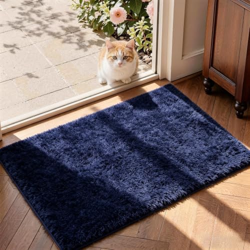 2x3 Dark Blue Fluffy Area Rug for Bedroom and Bedside, Washable Soft Shag Carpet - Image 4