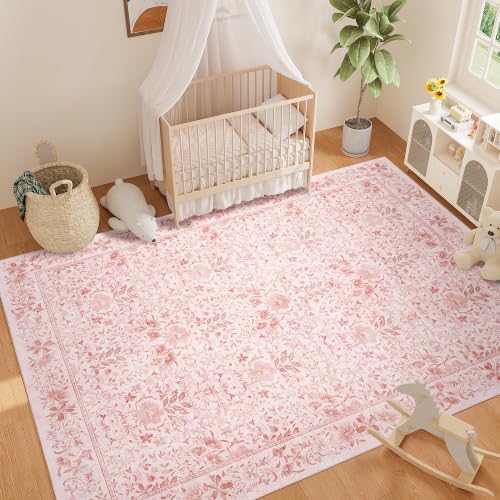 DUKINO 9x12 Area Rug for Living Room, Vintage Floral Washable Rugs - Image 7