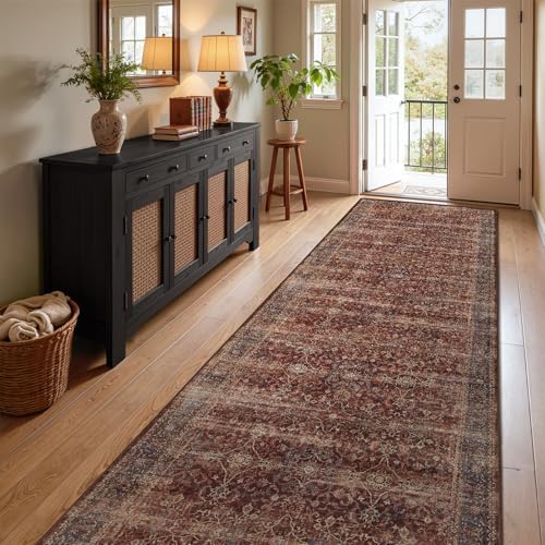 Washable Runner Rug 3x10, Vintage Farmhouse Dark Hallway Runner by Jainmy