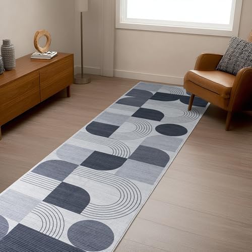 Soft Modern Geometric Abstract Machine Washable 2.7x8 Runner Rug - Image 4