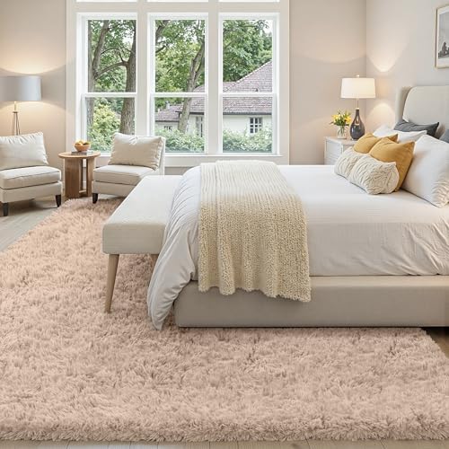 6x9 Beige Fluffy Fuzzy Shag Area Rug - Image 3