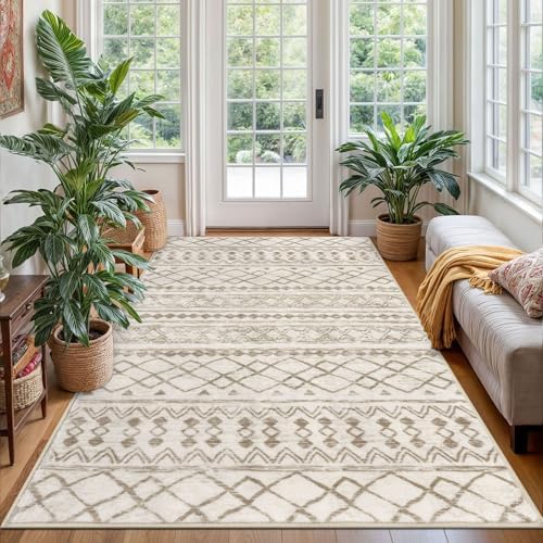 KUTA Boho 4x6 Rug for Entryway Moroccan Washable Area Rug Beige by KUTA