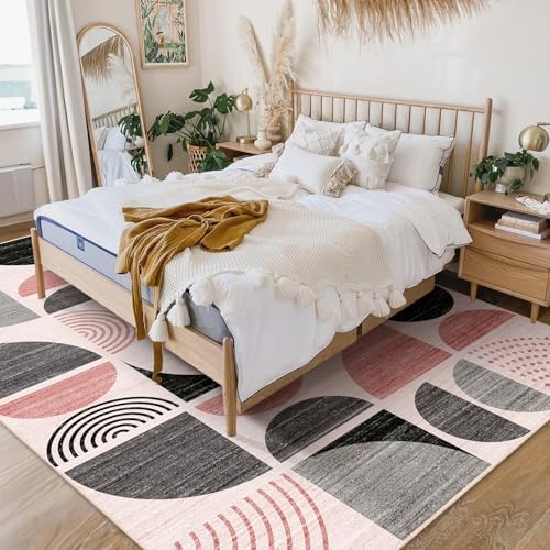 MUJOO Pink Rug Washable, 5x7 Area Rugs Non Slip Modern Abstract Boho Large - Image 2