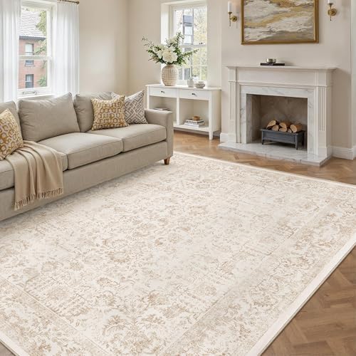 PureCozy Beige Area Rug 10x14 Vintage Floral - Image 3