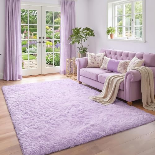 Amdrebio Light Purple Large Shag Area Rug 6x9 - Image 5