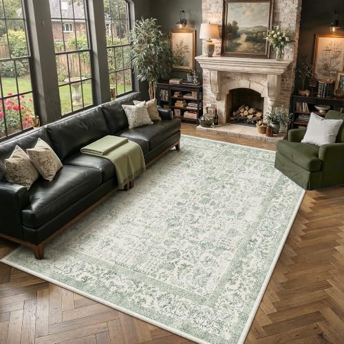PureCozy Sage Green Area Rug 7x9 Vintage Floral - Image 2