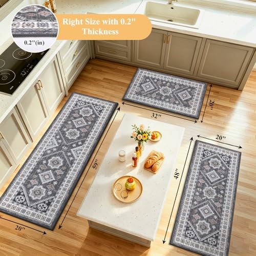 HEBE Boho Kitchen Rugs Set of 3, Non Slip Washable Kitchen Mats - Image 2