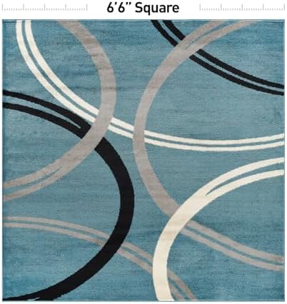 Rugshop Wavy Circles Modern Non-Shedding Square Rug Blue 6'6" x 6'6" - Image 2