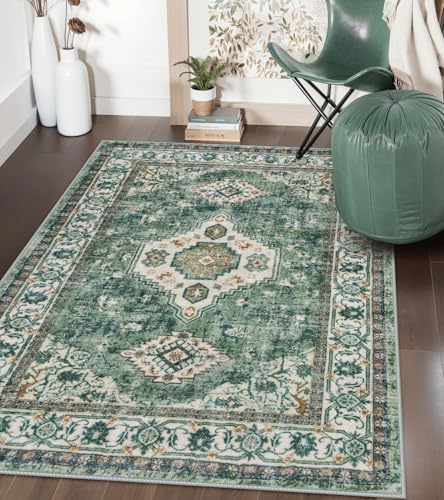 Lahome Oriental Machine Washable Rug, 3x5 Soft Green Rugs by Lahome