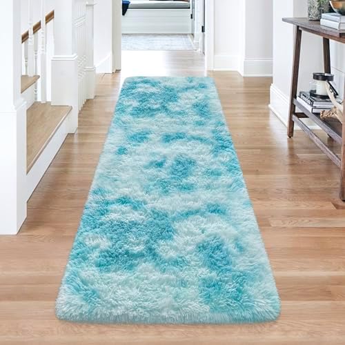 Tie-Dyed Sky Blue 2x6 Machine Washable Runner Rugs - Image 3