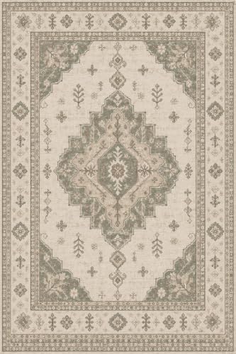 4'x6 Faux Wool Washable Area Rug, Neutral Sage/Beige by Unknown