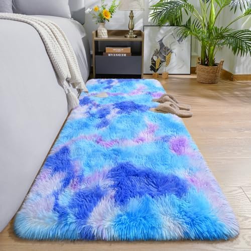 AROGAN Rainbow Rugs for Bedroom, Fluffy Girls Rug, 2x4 Feet Blue & Purple - Image 2