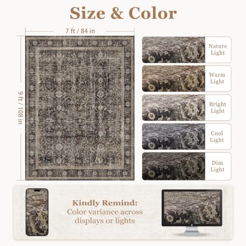 Washable Area Rug 7'x9' Living Room, Vintage MCM - Image 2