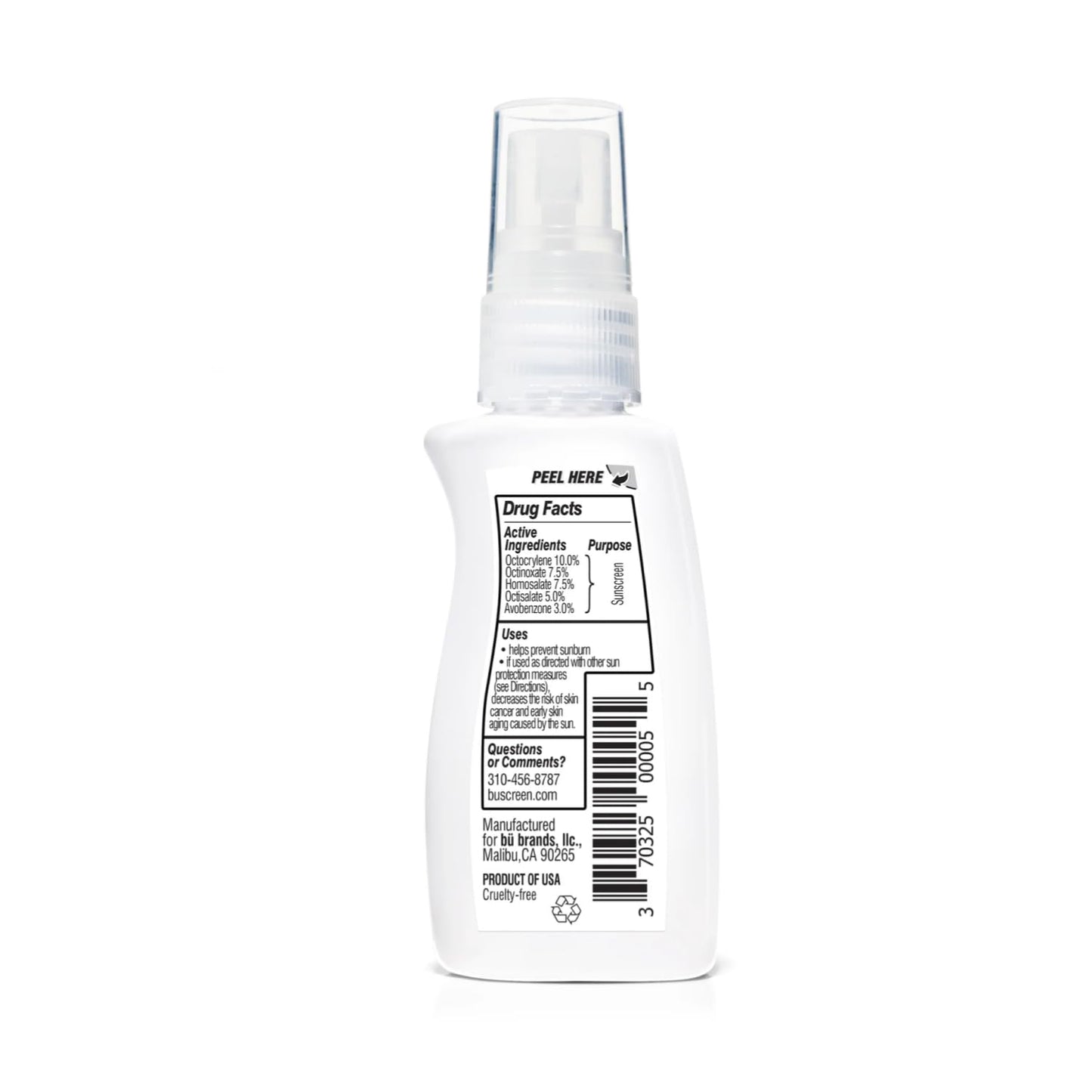 BU SPF 50 Sunscreen Spray for Face and Body, Non Aerosol Spray, TSA Travel Size Sunscreen, Clear, Non Greasy, Water Resistant, White Sage 1 oz (3 Pack)
