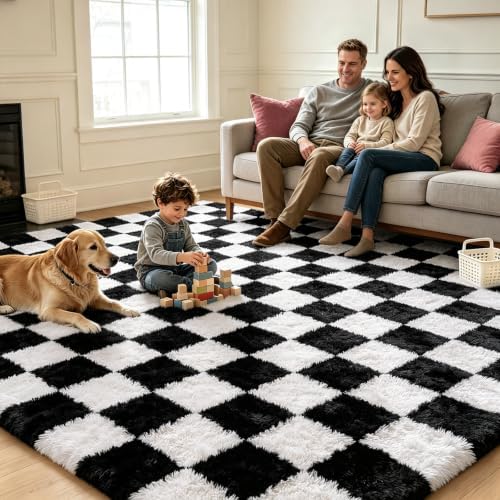 Black and White 2x4 Area Rugs for Bedroom, Fluffy Rug Small Bedside Carpet - Image 5