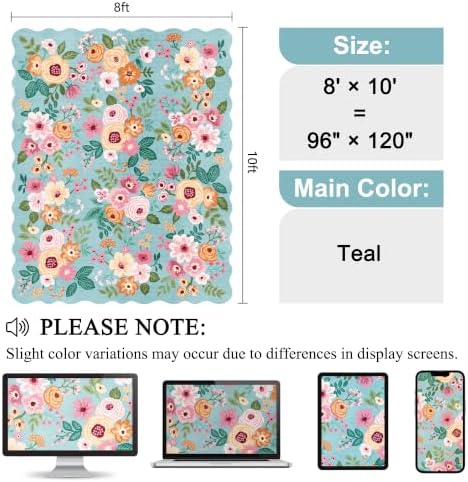DUKINO 8x10 Area Rug for Living Room, Floral Washable Rug Non Slip - Image 2