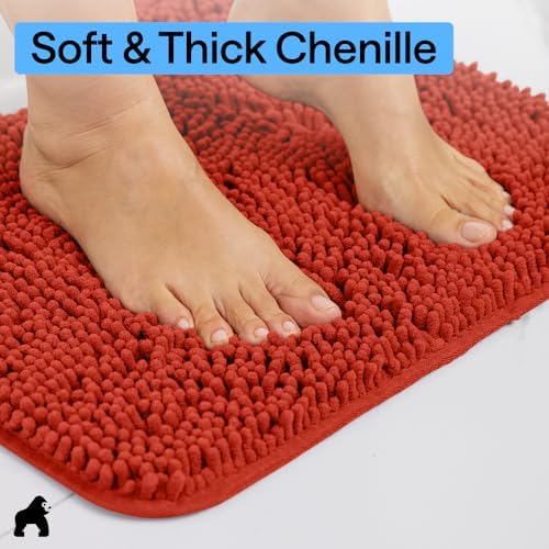 GORILLA GRIP Bath Rug Mat for Bathroom, Thick Chenille, 24x17 Sunset Orange - Image 4