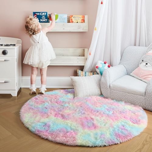 Amdrebio Rainbow Unicorn Pastel Circle Round Rug 4Ft - Image 5