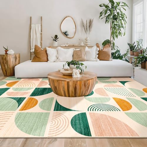 MUJOO Green Washable Rugs 9x12, Boho Area Rugs Non Slip Modern Abstract - Image 2