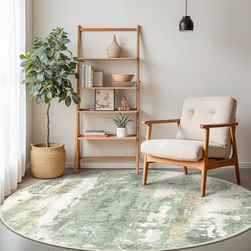 BEIMO 6FT Green Abstract Round Area Rug, Washable Non-Slip - Image 3