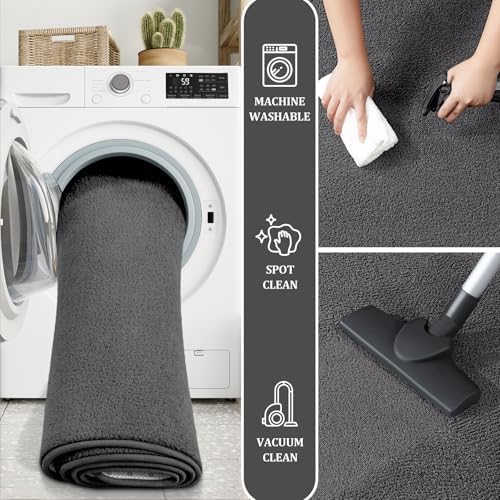 Runner Rug for Hallway, 2x10 Dark Grey Washable Non Slip Runner Rug - Image 5