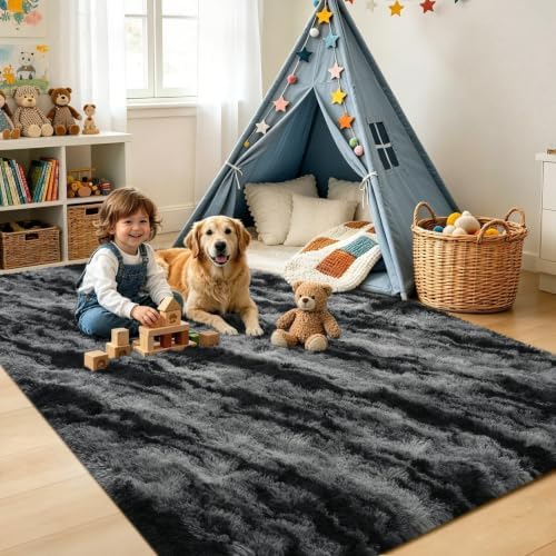 4x6 Black Fluffy Soft Area Rug Non-Slip - Image 4